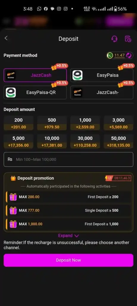 zs777 deposit section